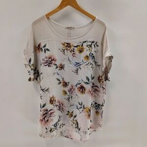 Lungo L'arno Made In Italy Pullover Linen Blouse Size 1X Floral Print Cream
